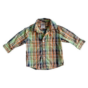 Cinch Infant Boys Orange & Green Plaid Long-Sleeved Button-Up Shirt ~ 12-18